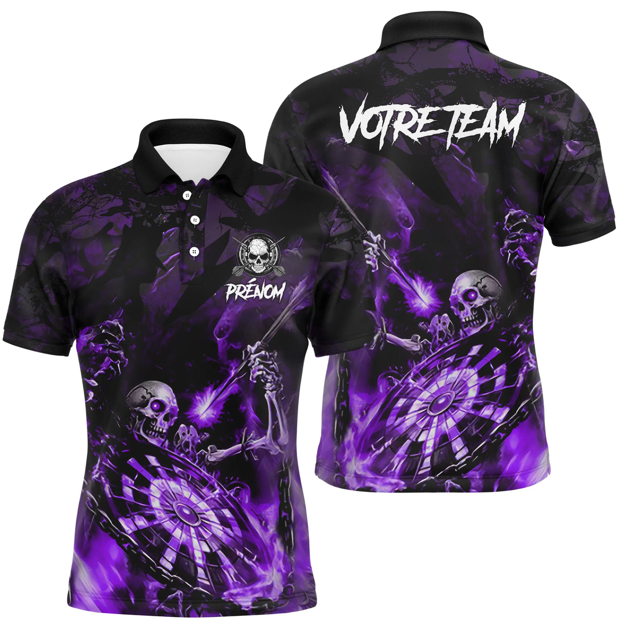 T-shirt Polo Darts Skull Personnalisé – Style Gothique Flamme | Vêtements Équipe Fléchettes Homme - A06172501