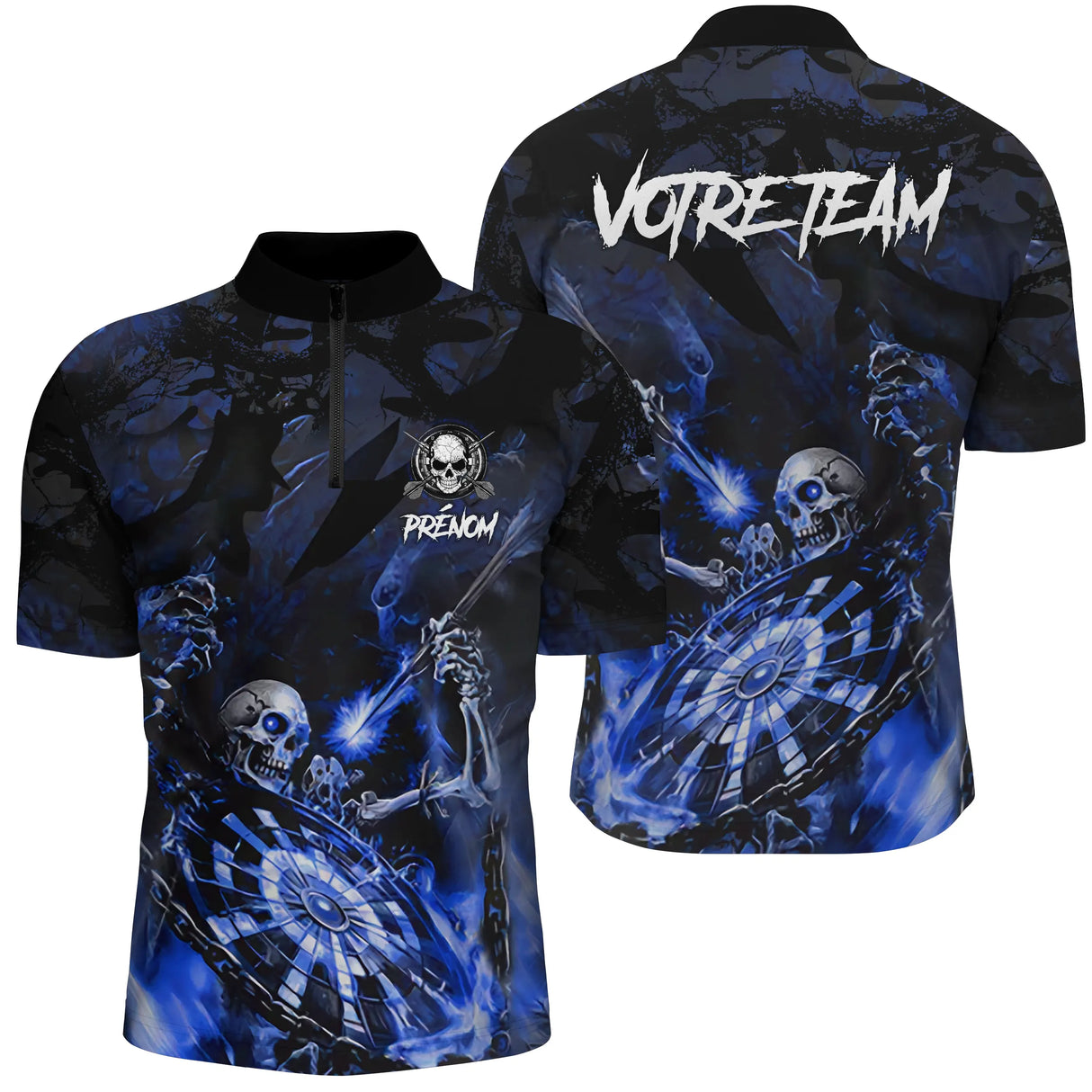 T-shirt Polo Darts Skull Personnalisé – Style Gothique Flamme | Vêtements Équipe Fléchettes Homme - A06172501
