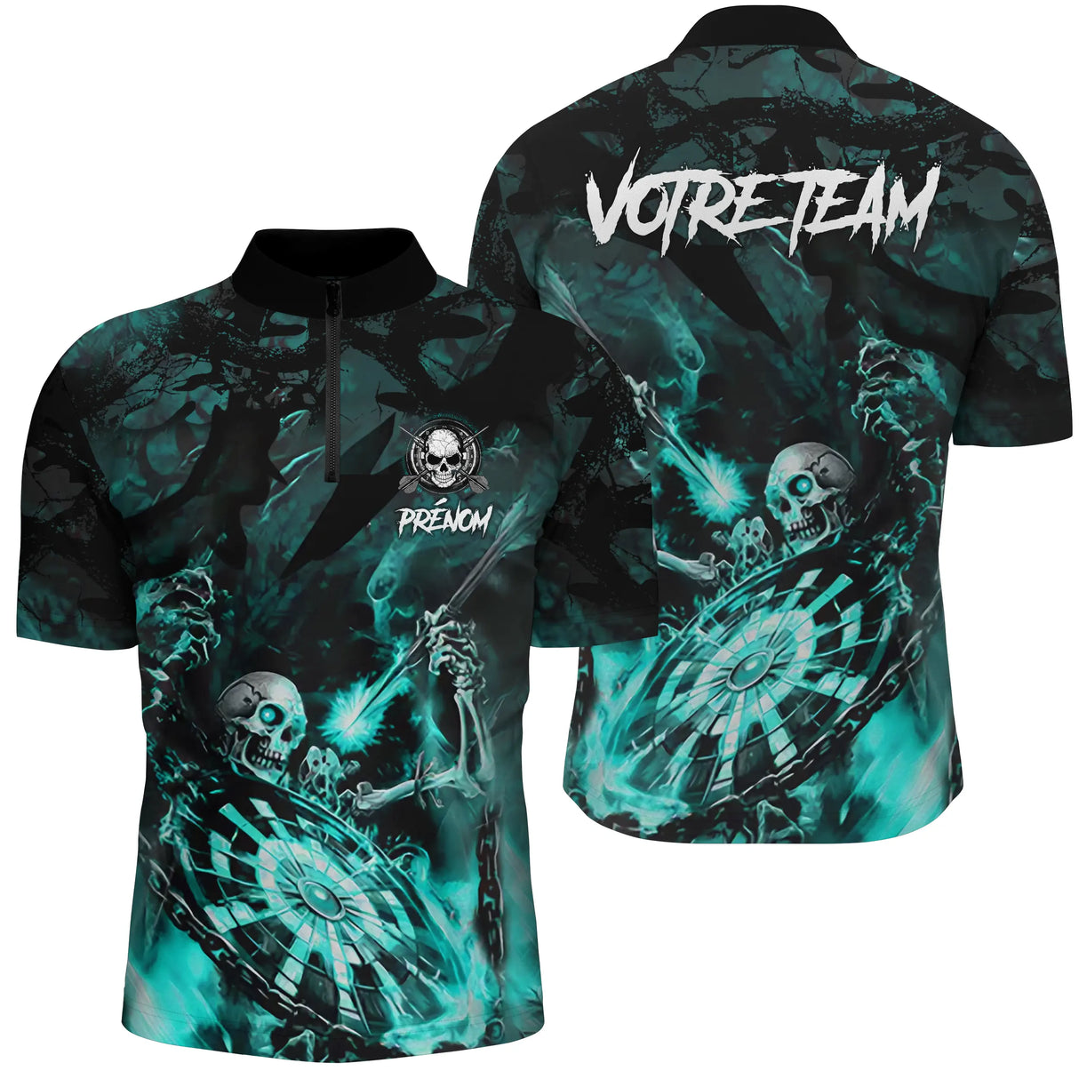 T-shirt Polo Darts Skull Personnalisé – Style Gothique Flamme | Vêtements Équipe Fléchettes Homme - A06172501
