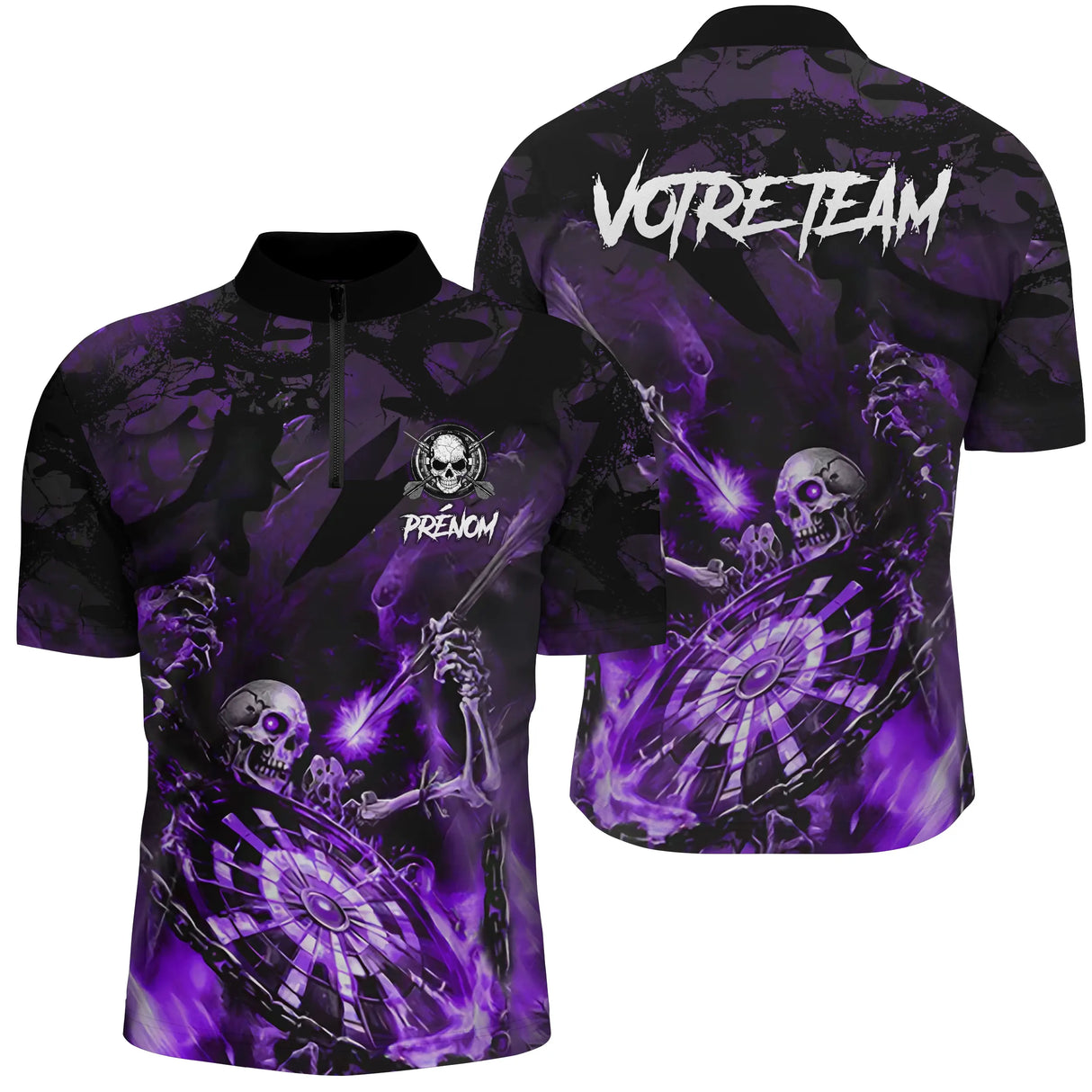 T-shirt Polo Darts Skull Personnalisé – Style Gothique Flamme | Vêtements Équipe Fléchettes Homme - A06172501