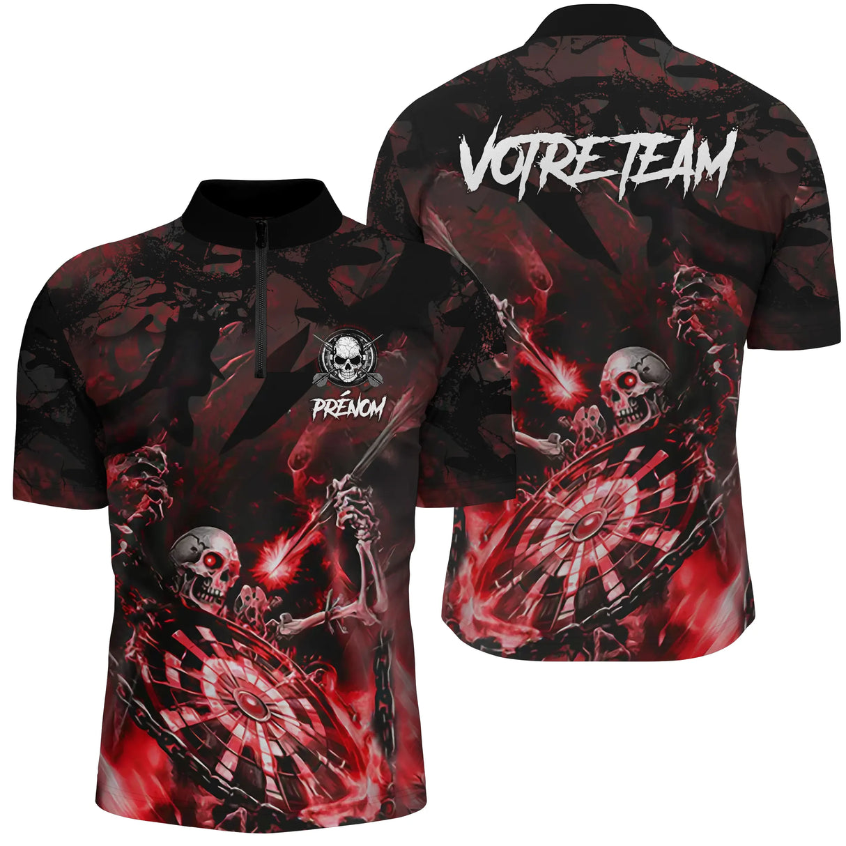 T-shirt Polo Darts Skull Personnalisé – Style Gothique Flamme | Vêtements Équipe Fléchettes Homme - A06172501