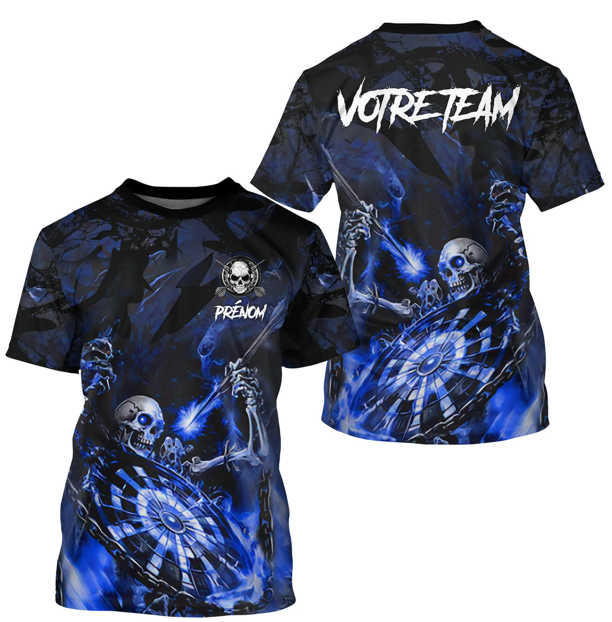T-shirt Polo Darts Skull Personnalisé – Style Gothique Flamme | Vêtements Équipe Fléchettes Homme - A06172501