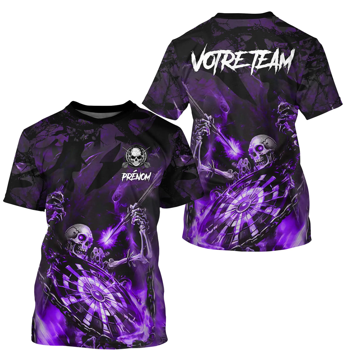 T-shirt Polo Darts Skull Personnalisé – Style Gothique Flamme | Vêtements Équipe Fléchettes Homme - A06172501