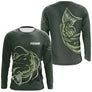 T-shirt manches longues anti-UV pêche silure vert kaki avec motif silure et prénom personnalisable
