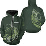 Sweat zippé All-Over pêche silure vert kaki avec motif silure stylisé et prénom personnalisable
