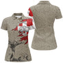 Polo pétanque Suisse femme beige sablé en coupe ajustée avec drapeau helvétique et marquage prénom