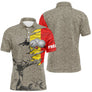 Polo pétanque Belgique homme beige sablé avec drapeau belge noir jaune rouge déchiré et silhouette bouliste