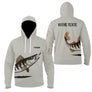 Sweat à capuche poches zippées pêche sandre blanc avec motif sandre all-over et prénom personnalisé