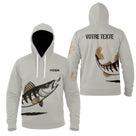 Sweat à capuche poches zippées pêche sandre blanc avec motif sandre all-over et prénom personnalisé