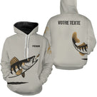 Sweat à capuche poche kangourou pêche sandre blanc avec motif sandre stylisé et prénom personnalisable