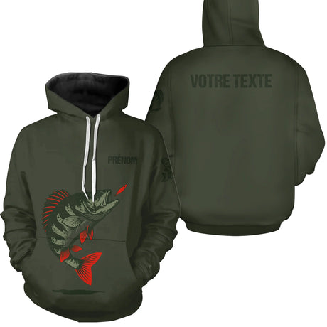 Vêtements pêche perche personnalisés – Hoodie, Sweat & T-shirt homme avec prénom et texte – Cadeau pêcheur - A28082501 - Sweat à capuche poche kangourou 