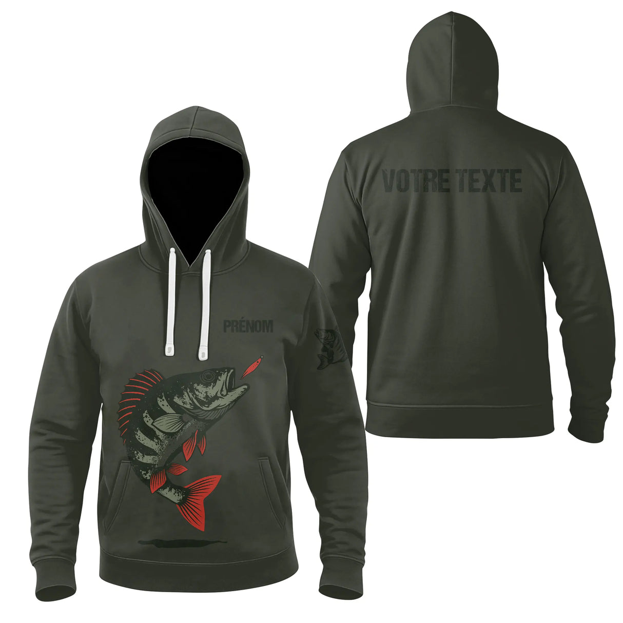 Vêtements pêche perche personnalisés – Hoodie, Sweat & T-shirt homme avec prénom et texte – Cadeau pêcheur - A28082501 - Sweat à capuche poches zippées