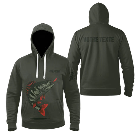 Vêtements pêche perche personnalisés – Hoodie, Sweat & T-shirt homme avec prénom et texte – Cadeau pêcheur - A28082501 - Sweat à capuche poches zippées