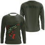 T-shirt manches longues pêche perche personnalisé vert kaki, motif perche carnassier et marquage prénom personnalisé