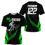 Maillot motocross MX Racing vert fluo avec motard en action et prénom numéro 122 imprimés, rayures vertes