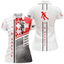 Polo pétanque A.B Sanvic blanc rouge vue alternative, design boules damier et lettrage équipe