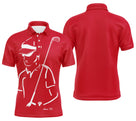 Polo golf homme noir silhouette golfeur swing devant prénom manche personnalisé