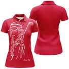 Polo manches longues femme vert silhouette golfeuse swing devant prénom personnalisé
