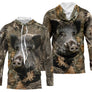 Sweat capuche camouflage chasse sanglier feuilles mortes motif sanglier hyperréaliste all-over chasseur forêt