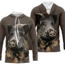 Sweat à capuche chasseur sanglier marron réaliste motif animal forêt vue côté