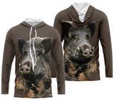 Sweat à capuche chasseur sanglier marron réaliste motif animal forêt vue côté