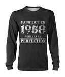 T-shirt manches longues gris anthracite anniversaire 1958 lettrage blanc usé Vieilli à la perfection