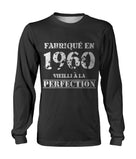 T-shirt manches longues gris anthracite anniversaire 1960 lettrage blanc usé Vieilli à la perfection