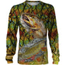 T-shirt manches longues all-over peau truite fario points rouges noirs vert olive