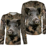 T-shirt manches longues camouflage chasse sanglier feuilles mortes motif sanglier all-over tenue chasseur battue