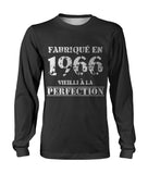 T-shirt manches longues gris anthracite anniversaire 1966 lettrage blanc usé Vieilli à la perfection