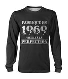 T-shirt manches longues gris anthracite anniversaire 1969 lettrage blanc usé Vieilli à la perfection