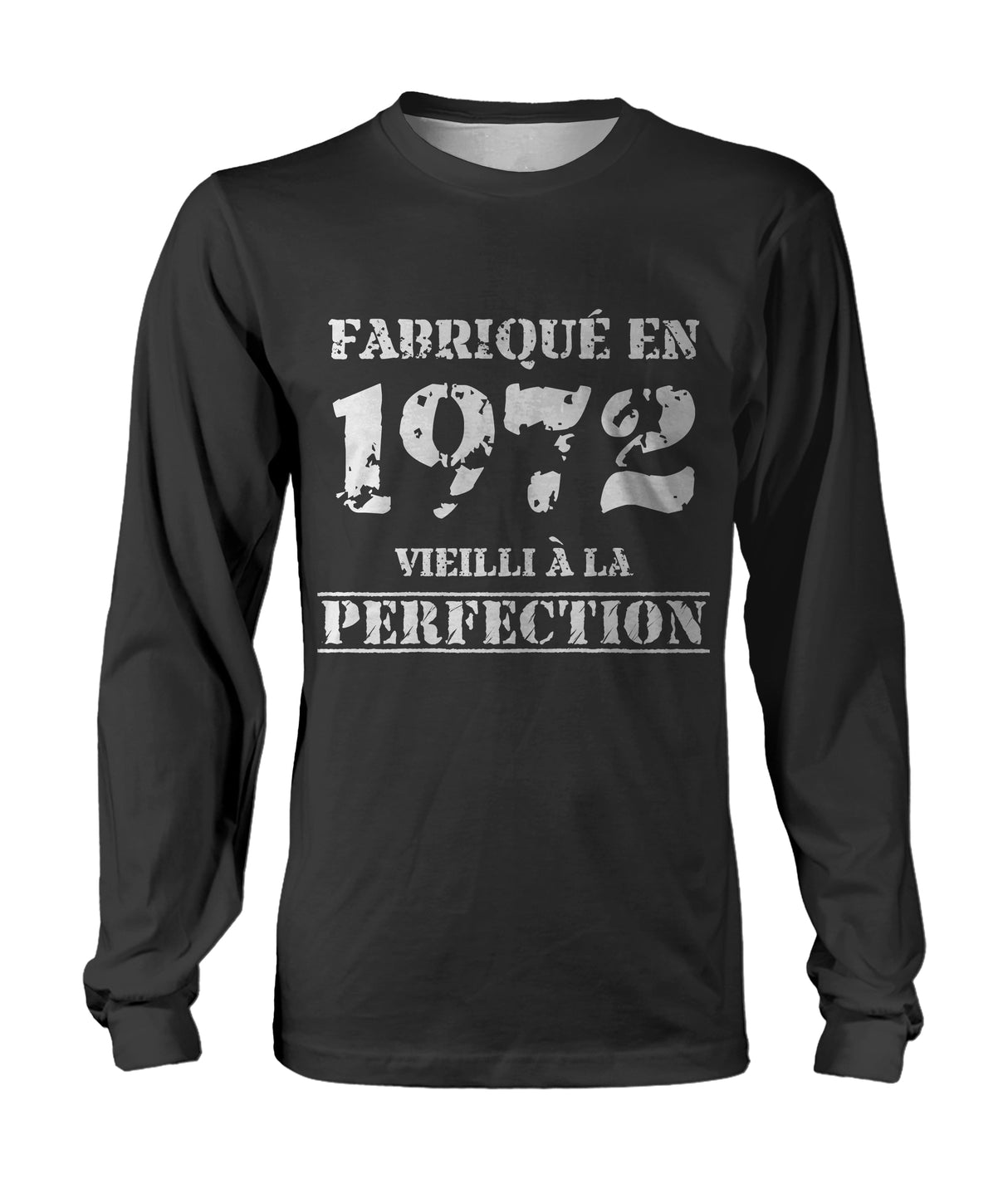 T-shirt manches longues gris anthracite anniversaire 1972 lettrage blanc usé Vieilli à la perfection