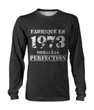 T-shirt manches longues gris anthracite anniversaire 1973 lettrage blanc usé Vieilli à la perfection