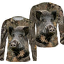 Sweat capuche camouflage chasse sanglier brun vert ocre motif sanglier all-over chasseur traque dominicale