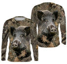 Sweat capuche camouflage chasse sanglier brun vert ocre motif sanglier all-over chasseur traque dominicale