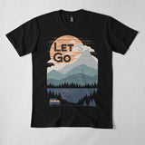 T-shirt randonnée homme bleu clair motif Let's Go montagnes stylisées lac et van baroudeur GR