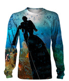 T-shirt manches longues all-over chasse sous-marine plongeur arbalète apnée bulles océan