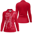 Polo manches longues femme rouge silhouette golfeuse swing devant prénom personnalisé