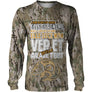 T-shirt manches longues camouflage humour pêche carpe motif carpe stylisée texte humour grand format, vue de face