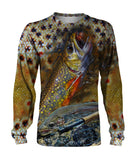 T-shirt manches longues all-over peau truite arc-en-ciel mouches artificielles salmonidé