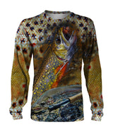 T-shirt manches longues all-over peau truite arc-en-ciel mouches artificielles salmonidé