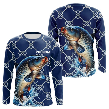 Maillot Carpiste Pêche Bleu Marine - Personnalisé Prénom - Long Sleeves Homme