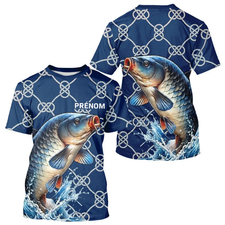 Maillot Carpiste Pêche Bleu Marine - Personnalisé Prénom - T-Shirt Homme
