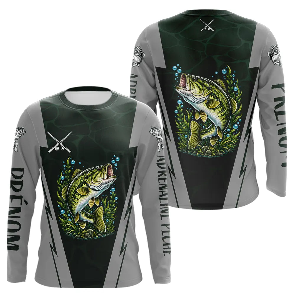Maillot Club Pêche Bass Homme - Vert & Gris Personnalisé - Long Sleeves Homme