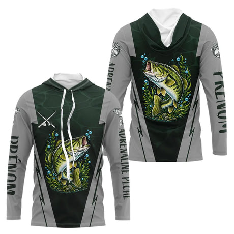 Maillot Club Pêche Bass Homme - Vert & Gris Personnalisé - Long Sleeves Hoodie Homme