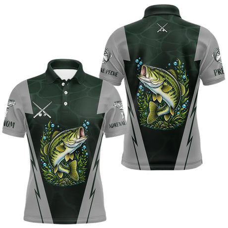 Maillot Club Pêche Bass Homme - Vert & Gris Personnalisé - Polo Homme
