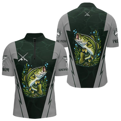 Maillot Club Pêche Bass Homme - Vert & Gris Personnalisé - Polo Zippé Homme