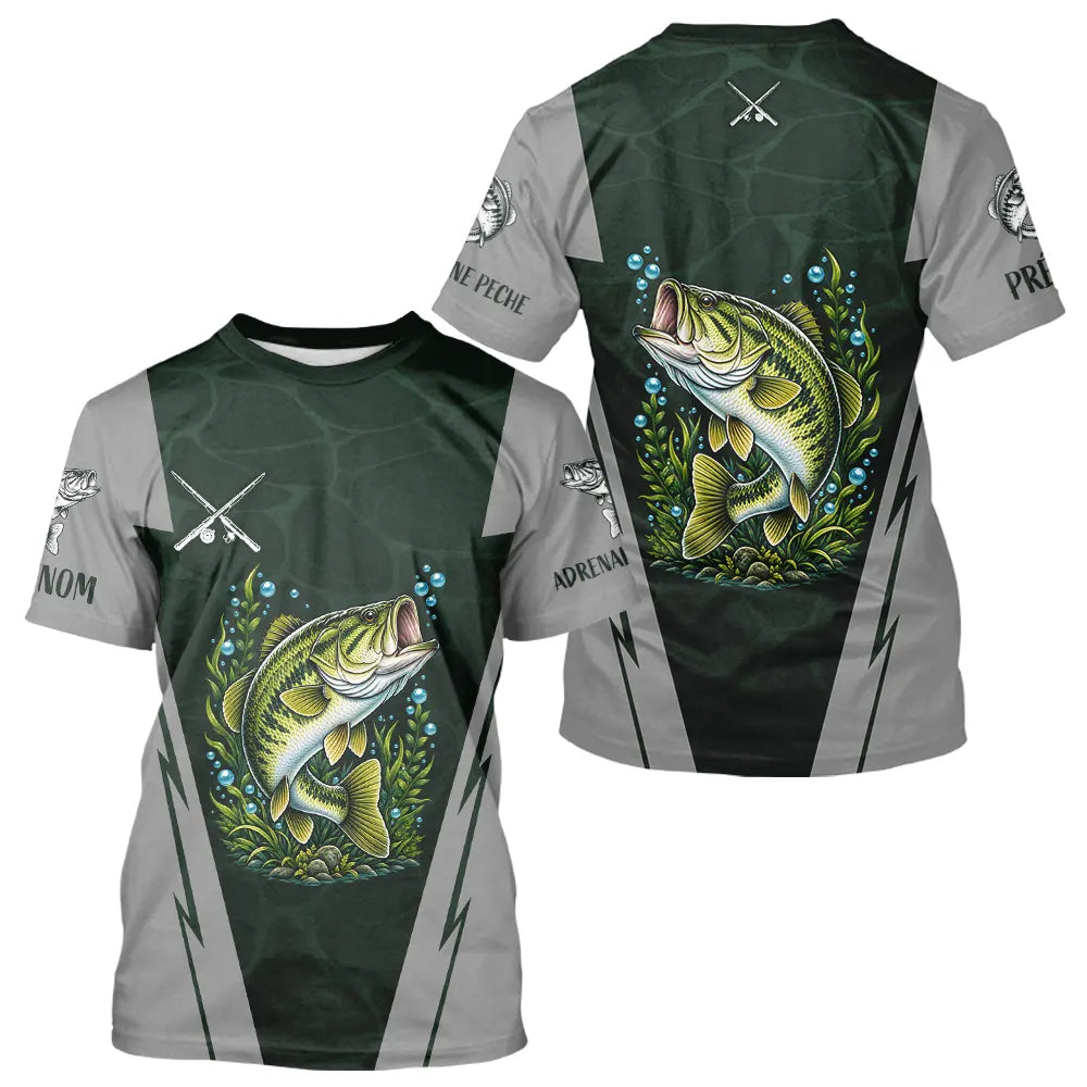 Maillot Club Pêche Bass Homme - Vert & Gris Personnalisé - T-Shirt Homme