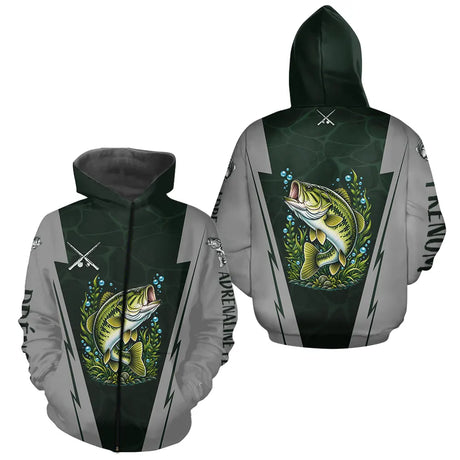 Maillot Club Pêche Bass Homme - Vert & Gris Personnalisé - Zippé Hoodie Homme