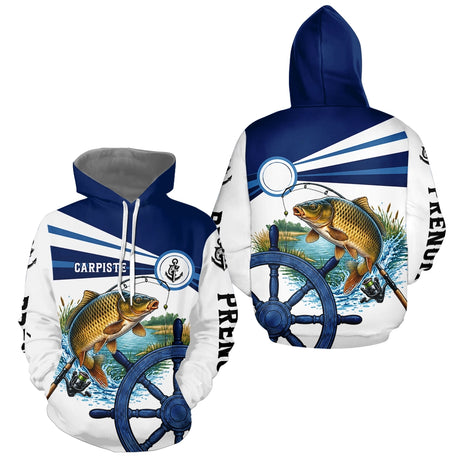 Maillot De Pêche A La Carpiste - Personnalisé Bleu Et Blanc - Hoodie Homme